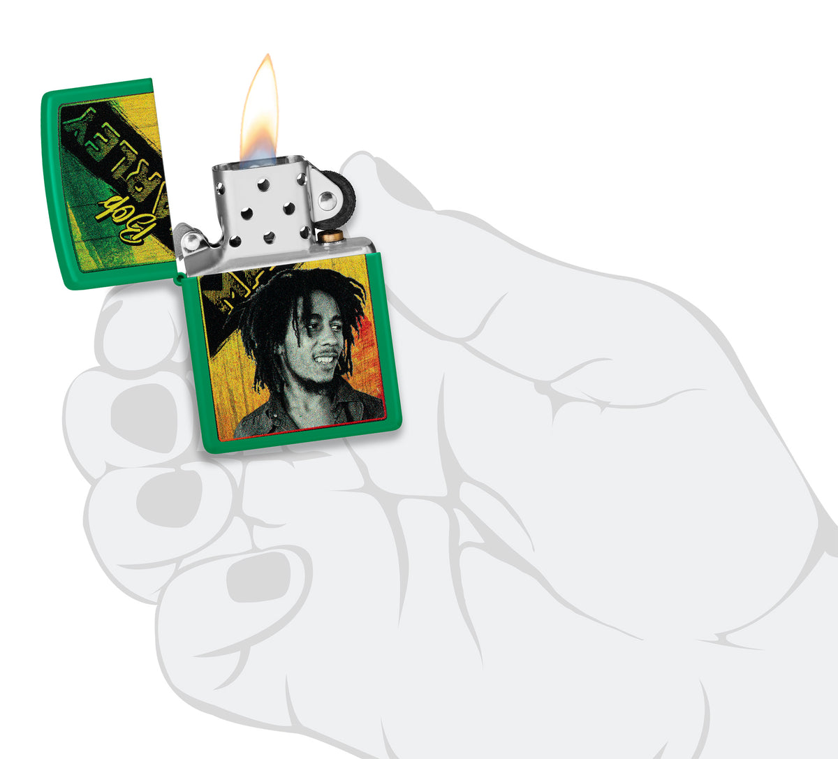 Zippo Bob Marley Grass Green Design Pocket Lighter