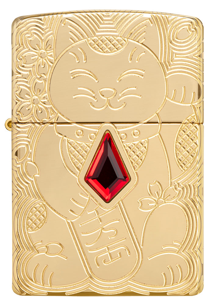 Lucky Cat Design Armor High Polish Brass Pocket Lighter