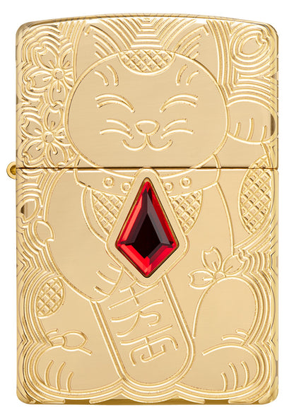 Lucky Cat Design Armor High Polish Brass Pocket Lighter