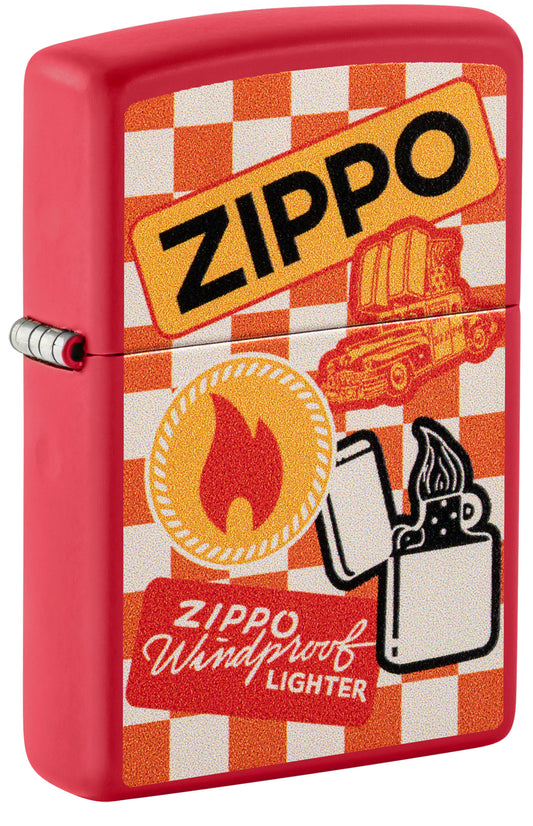 Zippo Retro Design Red Matte Pocket Lighter