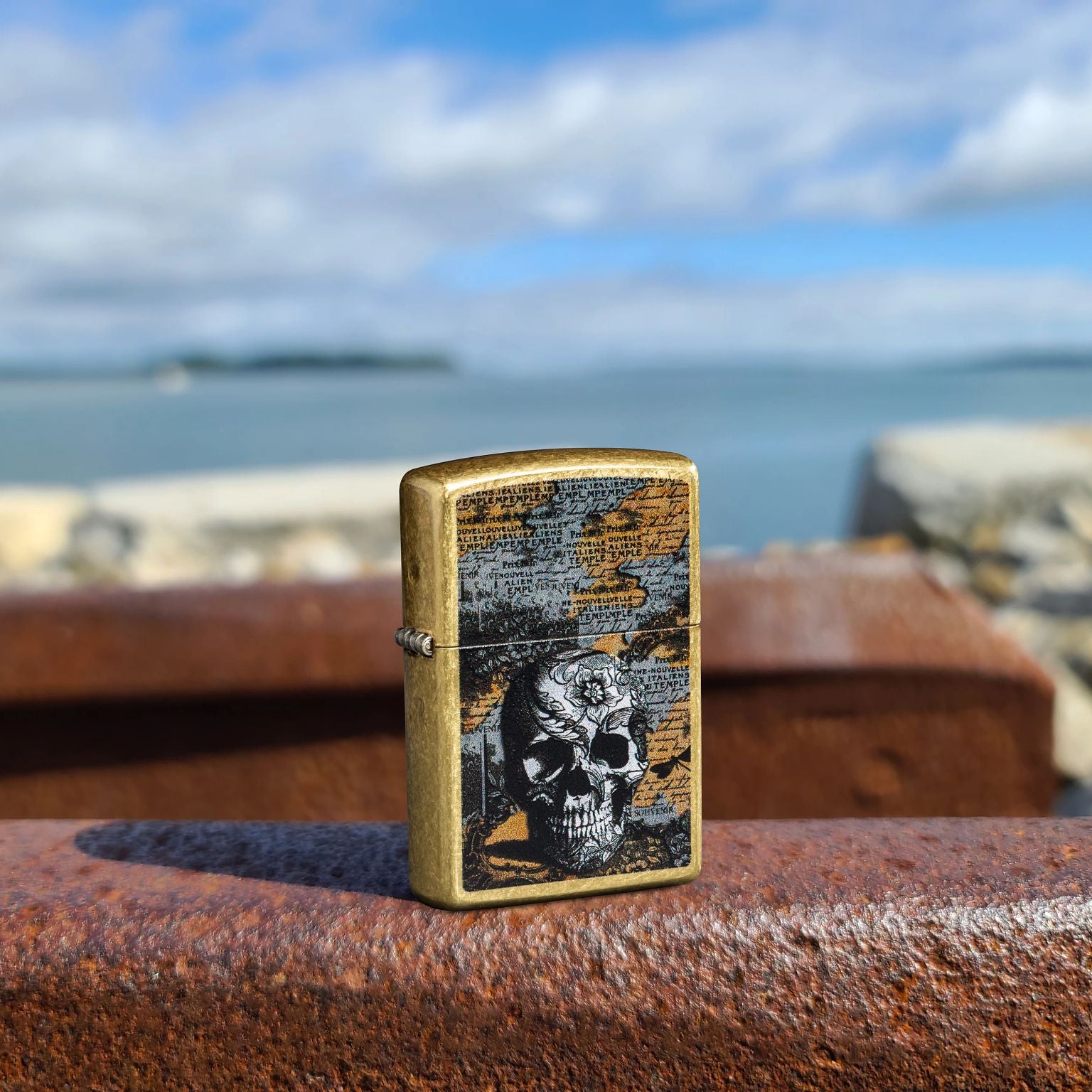Zippo Floral Skull Design Street Brass Pocket Lighter
