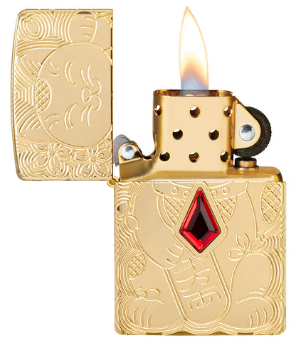 Lucky Cat Design Armor High Polish Brass Pocket Lighter