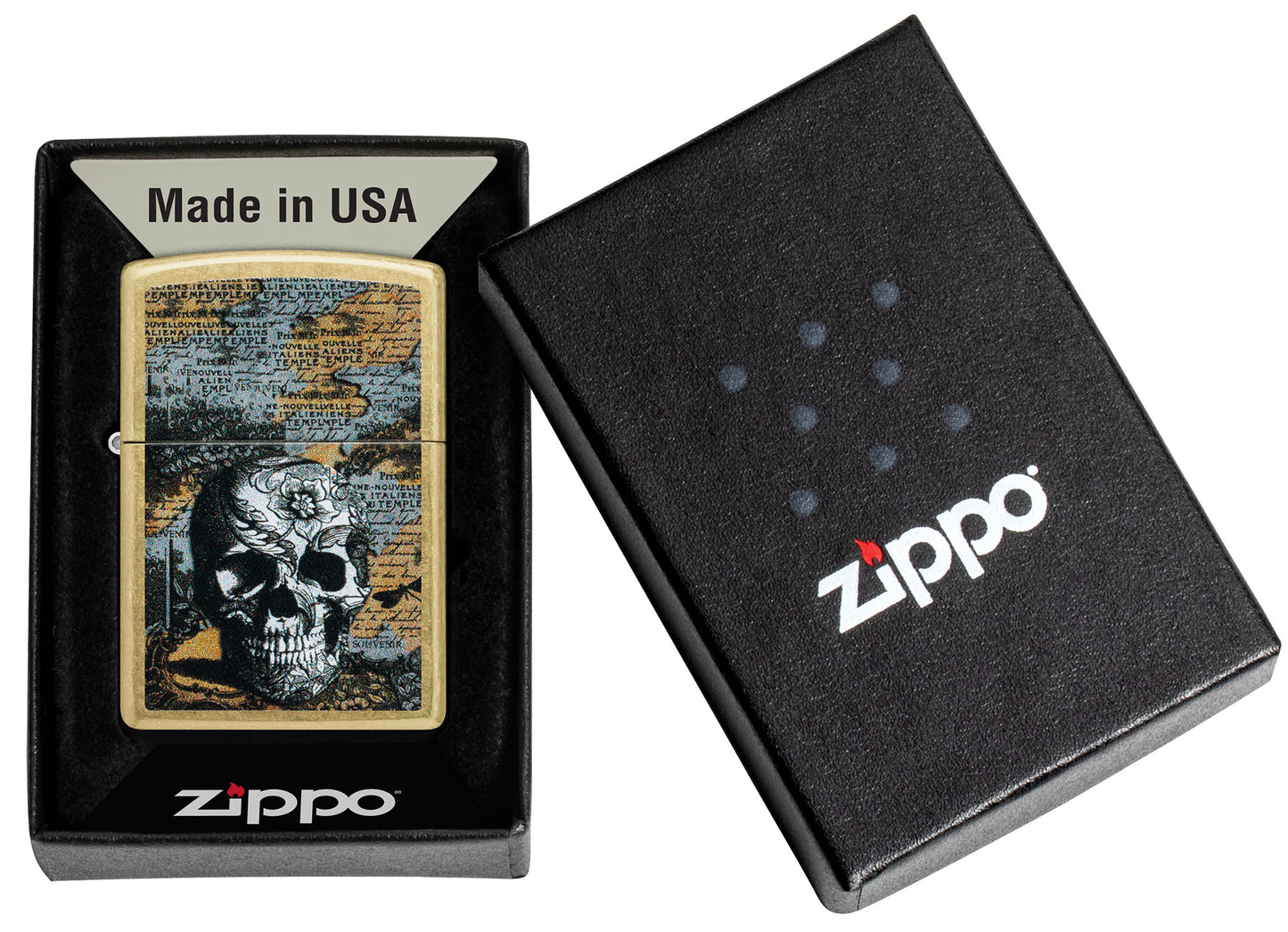 Zippo Floral Skull Design Street Brass Pocket Lighter