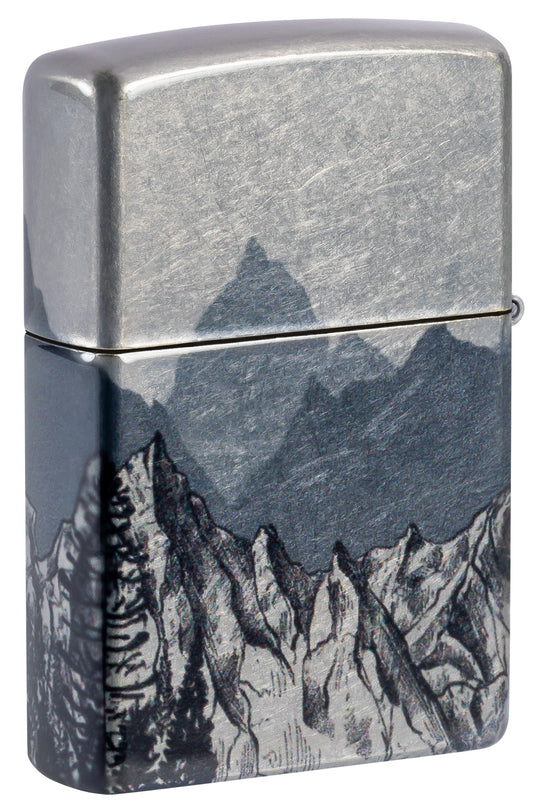 Zippo Mountain Sketch Design 540 Tumbled Chrome Pocket Lighter