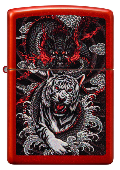 Zippo Dragon Tiger Design Metallic Red Pocket Lighter
