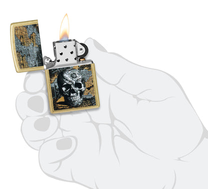 Zippo Floral Skull Design Street Brass Pocket Lighter