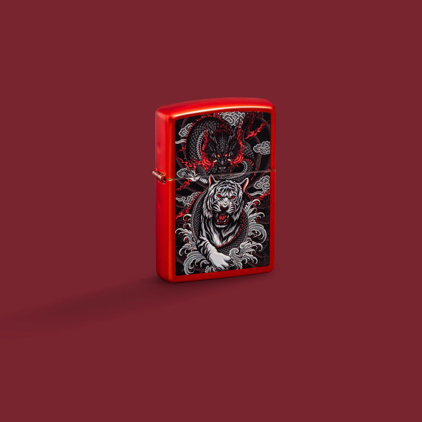 Zippo Dragon Tiger Design Metallic Red Pocket Lighter