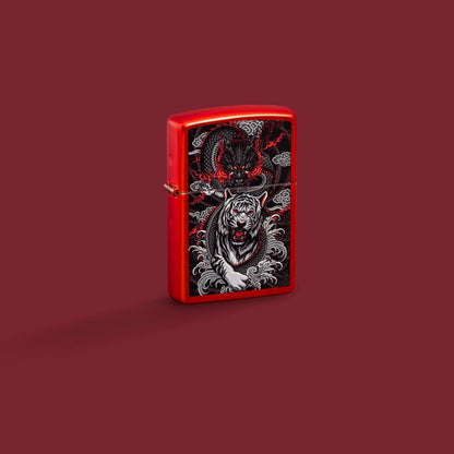 Zippo Dragon Tiger Design Metallic Red Pocket Lighter