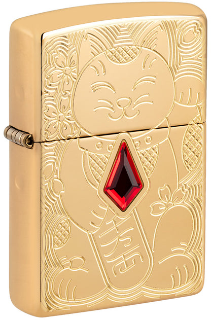 Lucky Cat Design Armor High Polish Brass Pocket Lighter
