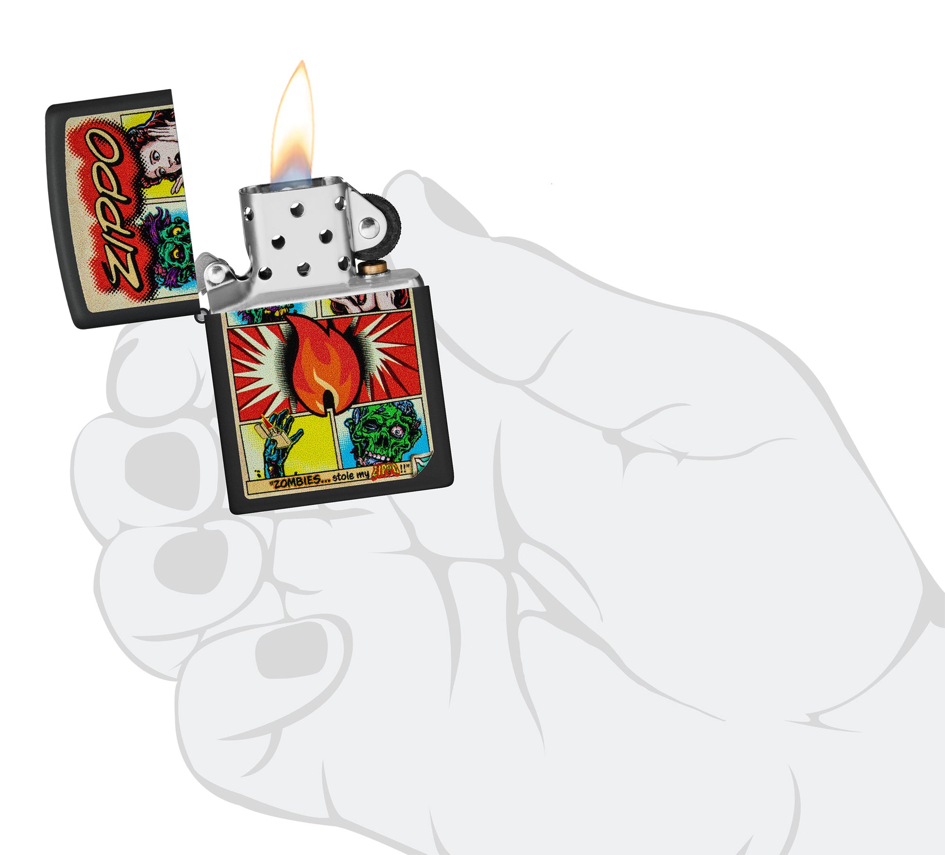 Zippo Comic Zombies Design Black Matte Pocket Lighter