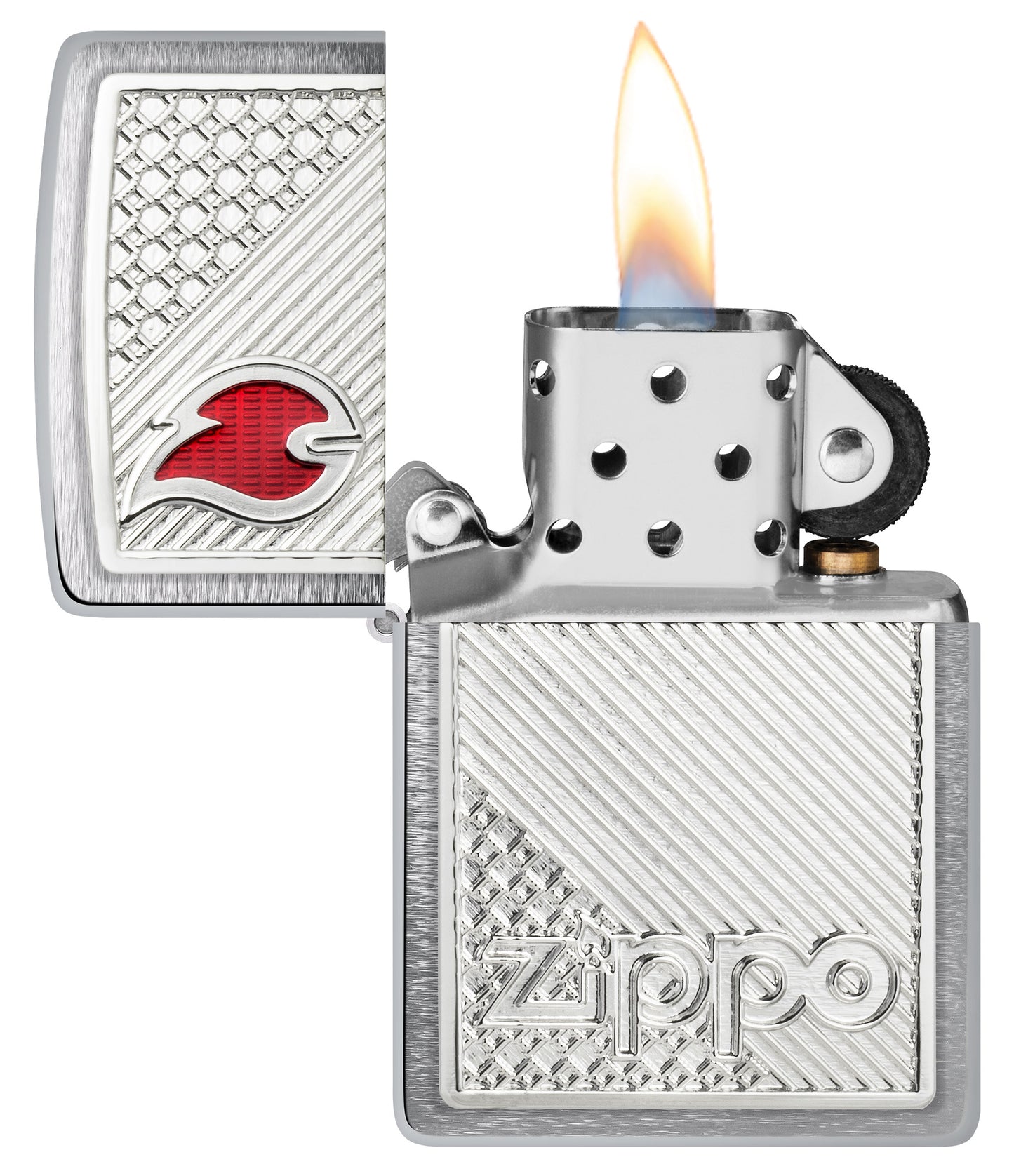 Tiles Emblem Design Brushed Chrome Pocket Lighter