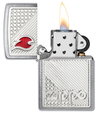 Tiles Emblem Design Brushed Chrome Pocket Lighter