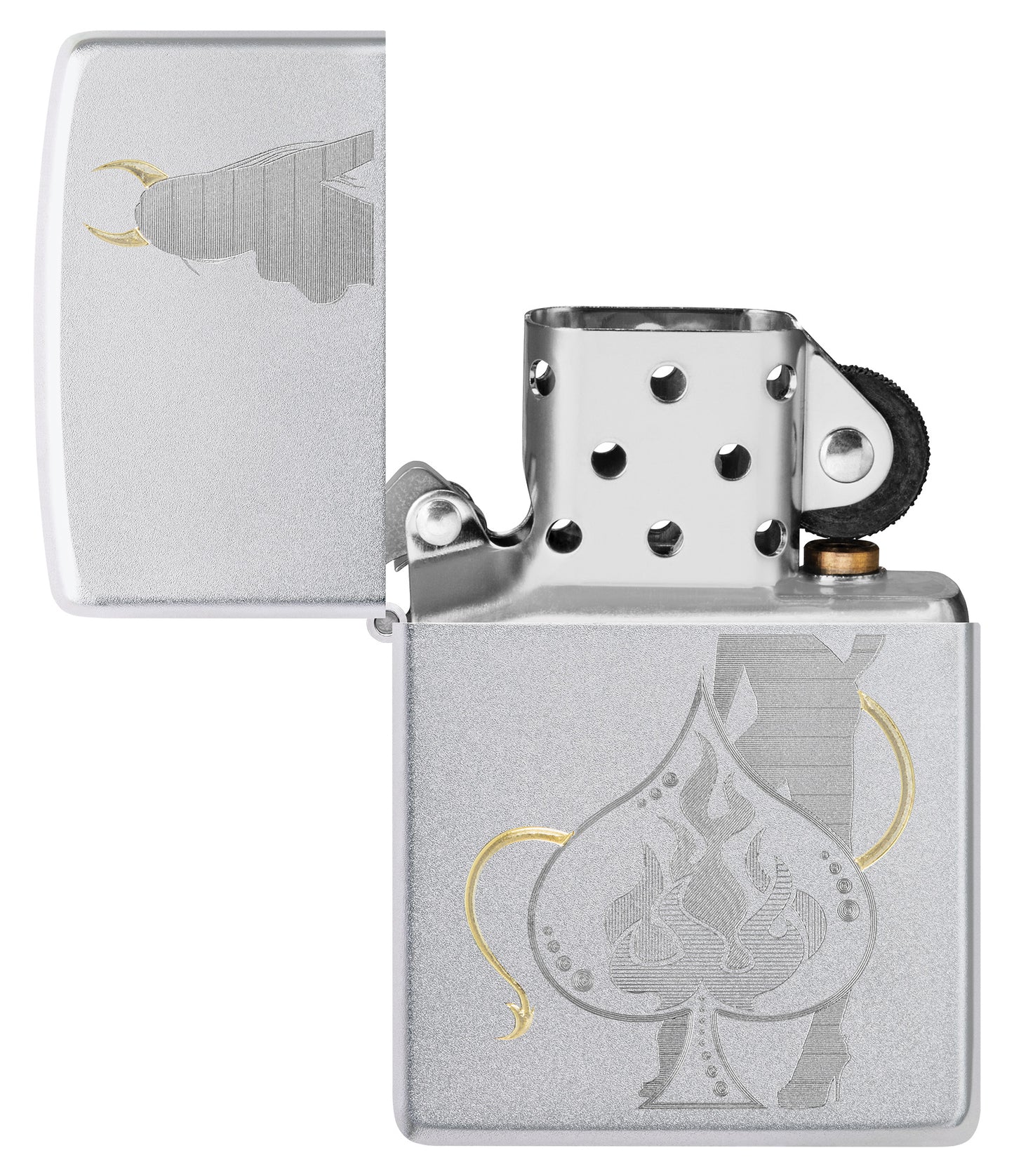 Zippo Devilish Ace Design Satin Chrome Pocket Lighter