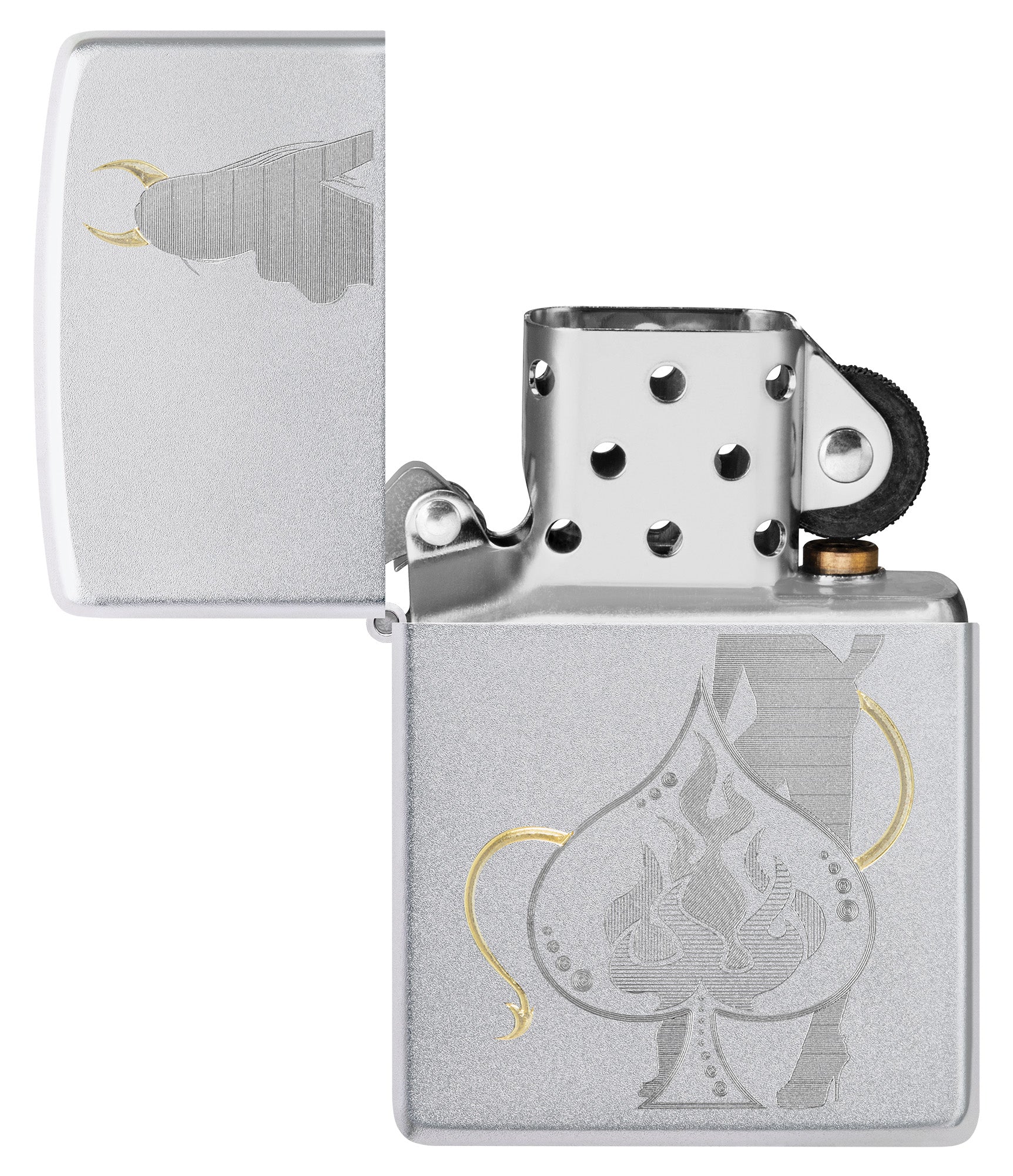 Zippo Devilish Ace Design Satin Chrome Pocket Lighter