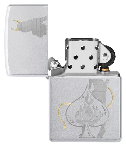 Zippo Devilish Ace Design Satin Chrome Pocket Lighter