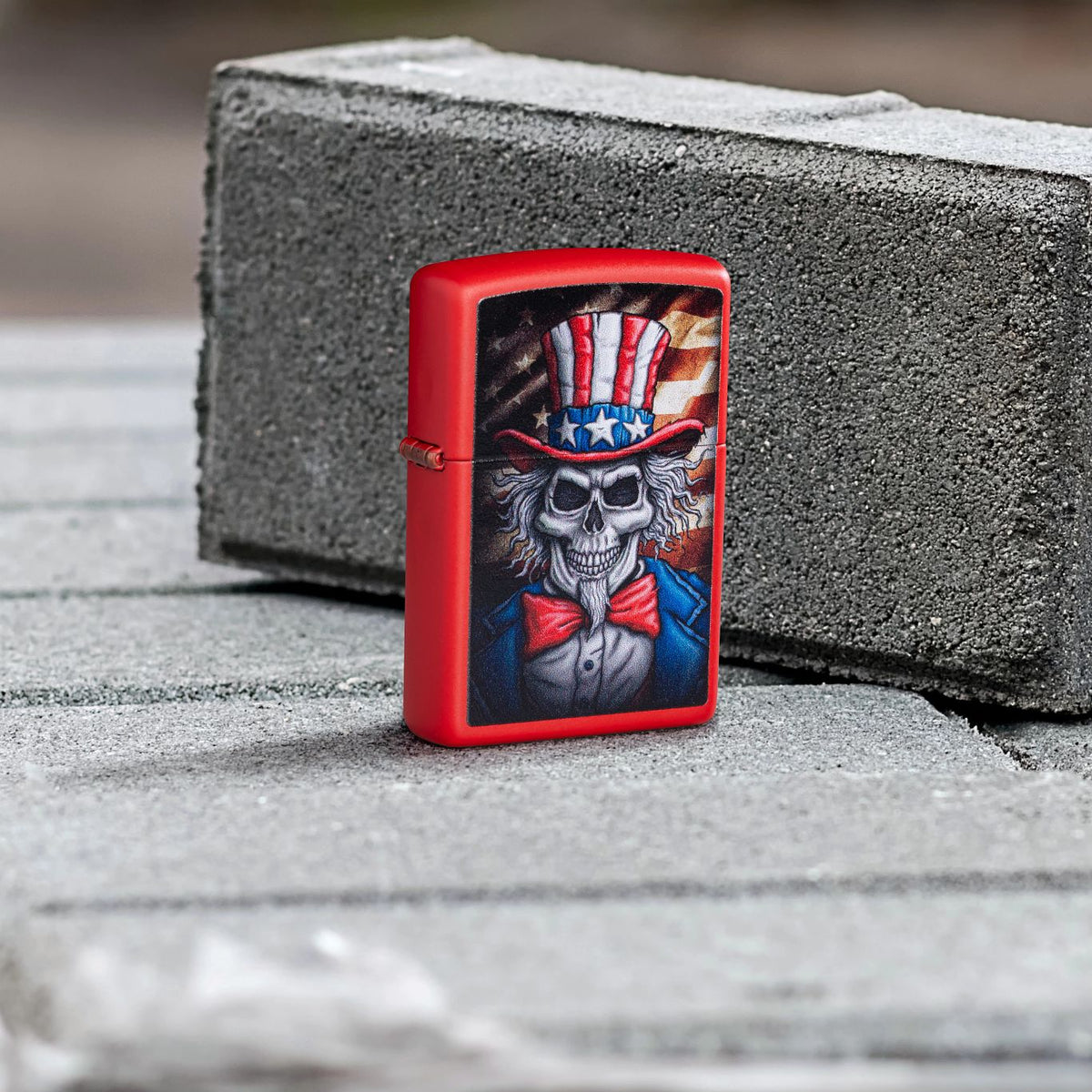 Zippo Uncle Skeleton Design Red Matte Pocket Lighter