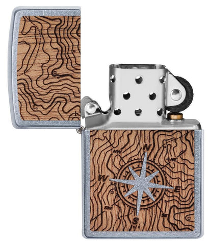 Front view of the WOODCHUCK USA Compass Lighter open and unlit