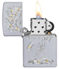 Front view of the Money Tree Design Lighter open and lit