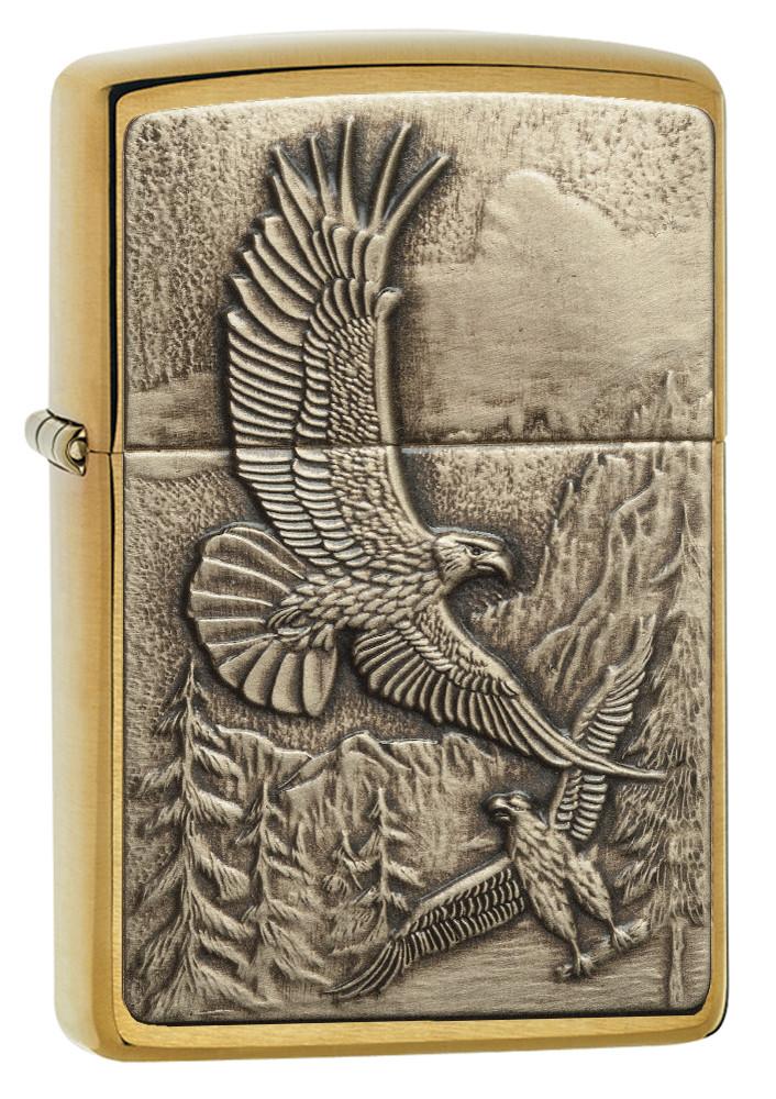 20854, Bronze Soaring Majestic Eagles, Emblem Attached, Brushed Brass Finish