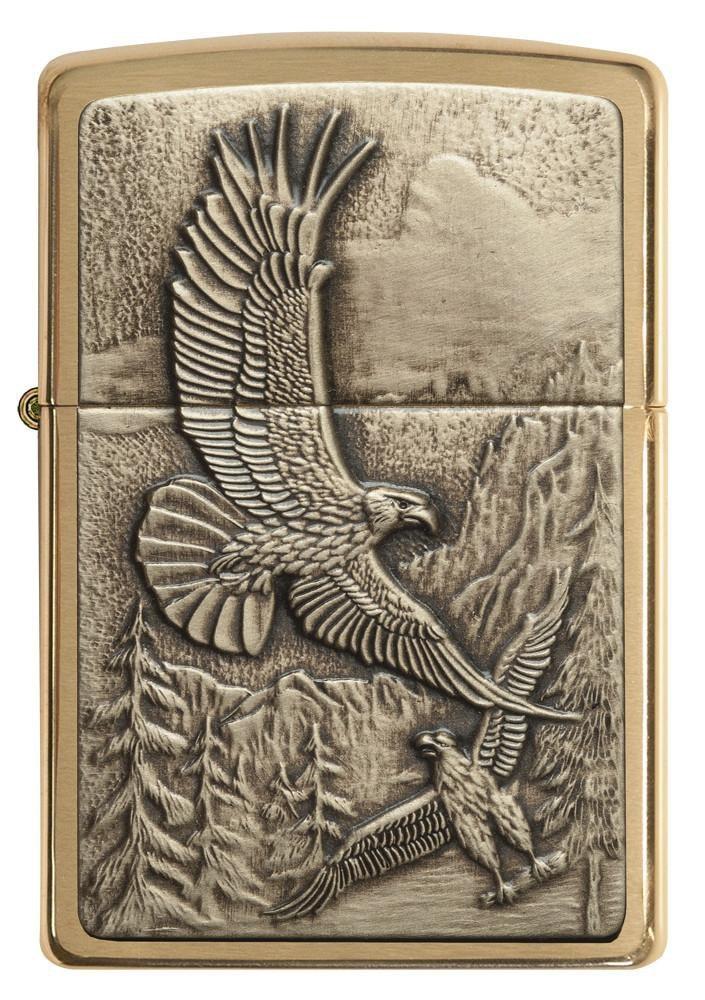 20854, Bronze Soaring Majestic Eagles, Emblem Attached, Brushed Brass Finish