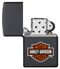 218HD, Harley-Davidson Classic, Color Image, Black Matte, Classic Case with its lid open and unlit
