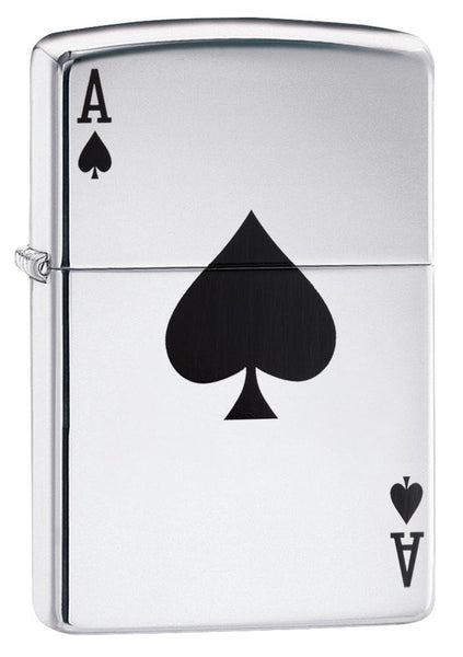 24011, Black Ace of Spades Card, Color Image, High Polish Chrome Finish