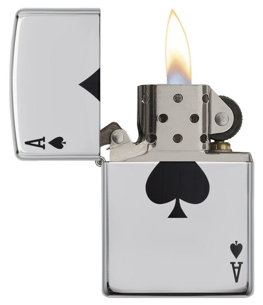 24011, Black Ace of Spades Card, Color Image, High Polish Chrome Finish