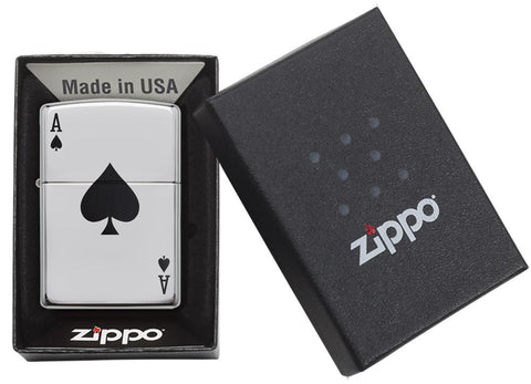 24011, Black Ace of Spades Card, Color Image, High Polish Chrome Finish