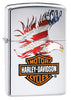 Front shot of Harley-Davidson® Eagle American Flag High Polish Chrome Windproof Lighter standing at a 3/4 angle