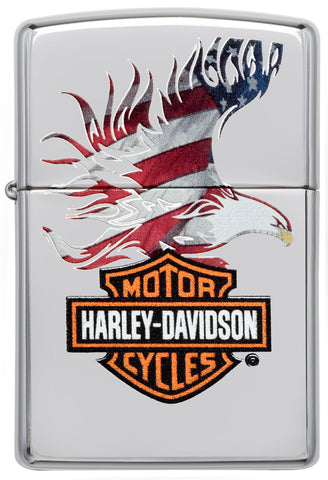Front of Harley-Davidson® Eagle American Flag High Polish Chrome Windproof Lighter