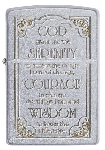 28458, "God grant me the serenity to accept the things I cannot change, Courage to change the things I can, and Wisdom to know the difference." Auto Two Tone Engraving, Satin Chrome Finish