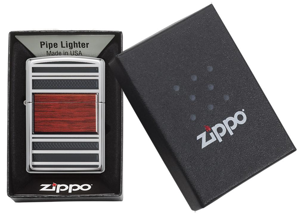 Zippo Wood Grain High Polish Chrome Pipe Pocket Lighter
