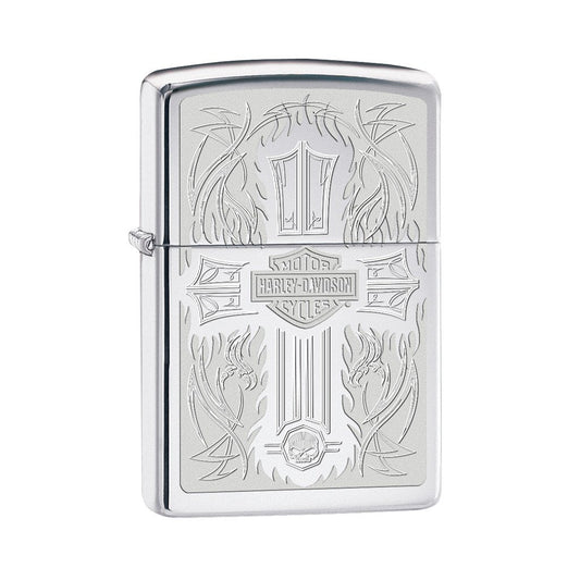 28982, Harley-Davidson Cross, Laser/Auto Engrave, High Polish Chrome, Classic Case