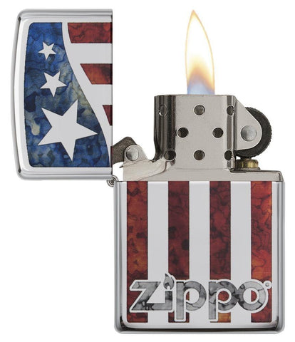 29095, Zippo US Flag, Fusion, High Polish Chrome, Classic Case