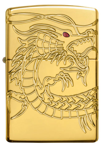 Front view of Armor® Asian Dragon 360-Degree Gold-Plate Windproof Lighter