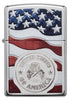Front view of United States Stamp on American Flag Chrome Windproof Lighter