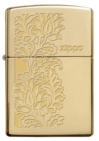 29609 Golden Paisley Zippo Design on a High Polish Brass Lighter - Front View