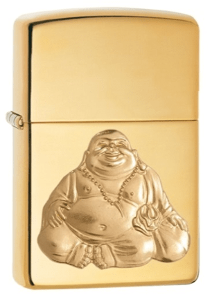 29626, Golden Laughing Buddha, Emblem Attached, High Polish Chrome Finish, Classic Case