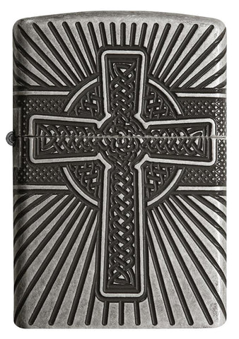 Front view of Armor® Celtic Cross Design Windproof Lighter