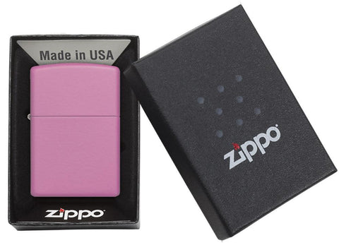 Classic Matte Pink Windproof Lighter in its packaging