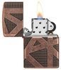 Armor® Geometric 360 Design Windproof Lighter with its lid open and lit