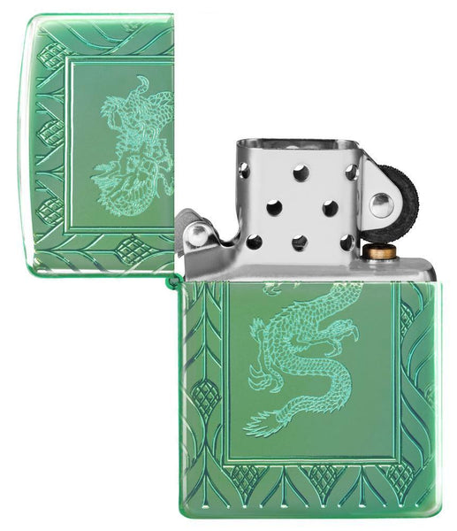 Armor® High Polish Green Elegant Dragon with its lid open and unlit