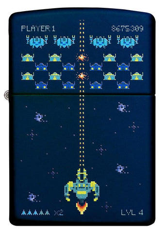 Front of Pixel Game Navy Matte windproof lighter