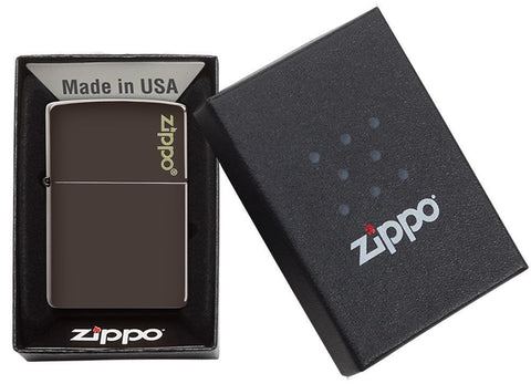 Brown Zippo Logo windproof lighter in packaging