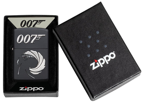 James Bond 007™ Texture Print Black Matte Windproof Lighter in its packaging