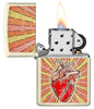 Heart Design Cream Matte Windproof Lighter with its lid open and lit