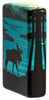 Moose Landscape Design 540 Color Windproof Lighter standing at an angle, showing the front and right side of the lighters design