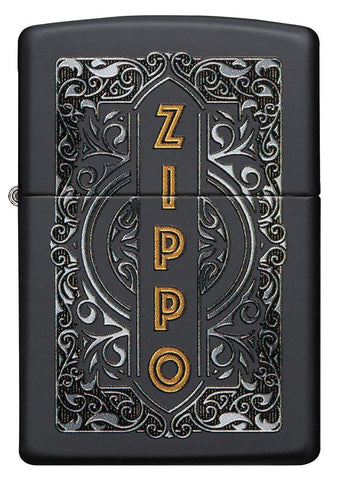 Front of Zippo Filigree Design Black Matte Windproof Lighter