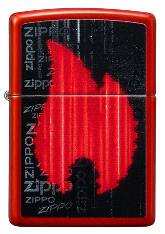 Front of Zippo Flame Logo Design Metallic Red Windproof Lighter