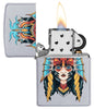 Front View of the Two Face Design Lighter open and lit